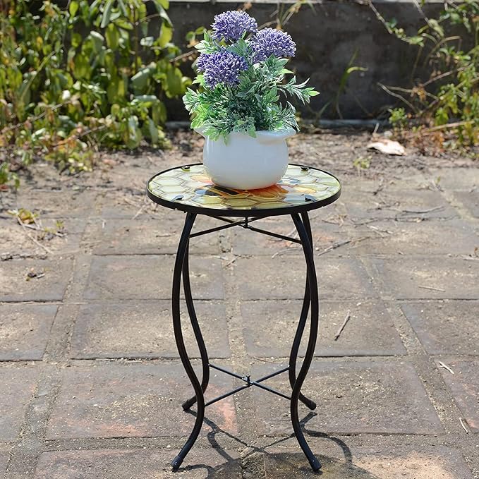 Outdoor Side Table Wasp Round Small Patio Accent Table Indoor End Table for Yard, Garden, Living Room, Bistro Balcony or Lawn