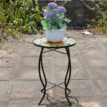 Outdoor Side Table Wasp Round Small Patio Accent Table Indoor End Table for Yard, Garden, Living Room, Bistro Balcony or Lawn
