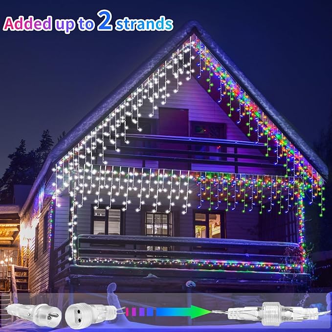 Solar Icicle Lights Outdoor Waterproof - 82Ft 660 LED Icicle Christmas Lights Outdoor with Remote, Cool White and Multi-Color 2in1, Color Changing Icicle String Lights for Wedding Balcony Eaves Decor