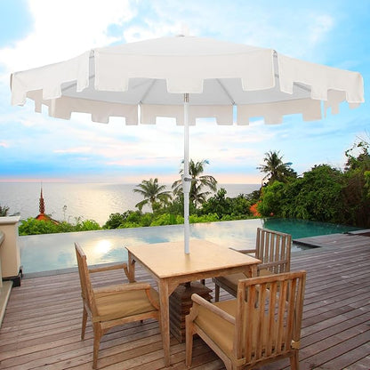 JONATHAN Y UMB1000B Baiona 9 ft. Classic MidCentury Market Patio Umbrella with UV Protection, Auto-Tilt, Crank and Wind Vent in White/Cream