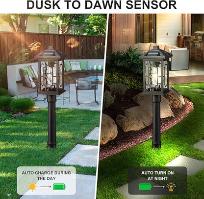 Solar Post Lights, Outdoor Waterproof Solar Pathway Lights Outside Auto On/Off Garden Lighting Fixtures Stake Dusk to Dawn for Lawn Path Walkway Driveway, Ground Plug, Remote Control