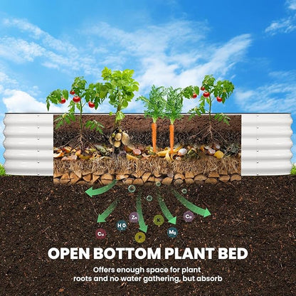 Galvanized Raised Garden Bed 8×2×1.5 FT, Round Metal Raised Garden Bed Outdoor Planter Box with Open Bottom, Rust-Resistant Steel Garden Bed for Vegetables Herbs Flowers, Easy Assembly