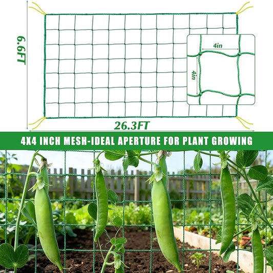 6.6x26.3FT Trellis Netting for Climbing Plants,Trellis Netting with Plant Clips, Heavy-Duty PE Trellis Net for Cucumber, Tomato, Vegetables, Fruits, Sweet Pea Plants