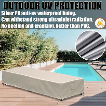 Outdoor Chaise Lounge Cover 1 Pack Patio Lounge Chair Covers Waterproof 600D Weather Resistant Material, UV Protection, Windproof Design Outside Furniture Covers 80" x 28" x 14" H,Beige