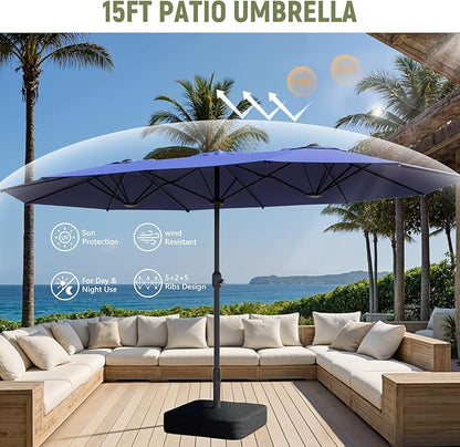 Outdoor Patio Umbrella, Table Umbrella with Push Button Tilt and Crank, 8 Ribs Market Umbrella