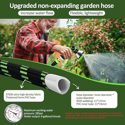 Garden Hose Non-Expanding 100ft, Flexible Water Hose with 10 Function Spray Nozzle, Lightweight, Kink Free,Leak Proof Water Hose for Outdoor,Yard, Lawn, Car Wash, Pet,RV (100FT)