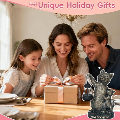 Cat Garden Statue Outdoor Decor - Solar Cat Garden Statue,Cats Figurine Ornaments,Waterproof Outdoor Sculptures for Yard Lawn Backyard Patio Balcony Home Decorations,Unique Cats Gifts for Women