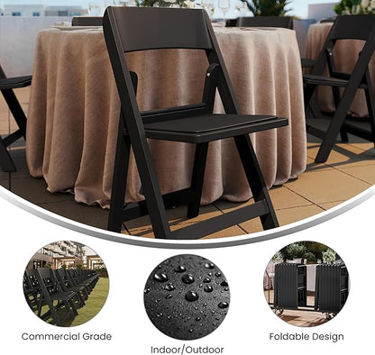 Flash Furniture Hercules Tucker Commercial Black Resin Folding Chair - Lightweight, Vinyl Padded Removable Seat, Indoor Outdoor Use, Event & Wedding Ready, Set of 4