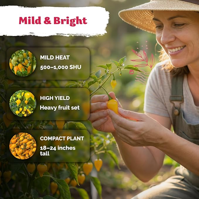KVITER 25 Yellow Biquinho Pepper Seeds (Capsicum Chinense) - Sweety Drop Peppers, Mild Heat, High Yield, Heirloom, Non GMO Seed Packets - Vegetable Seeds for Gardens, Raised Beds, Greenhouses