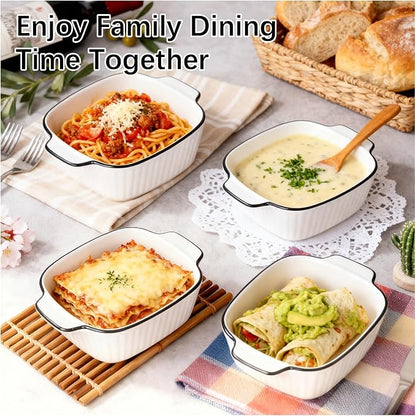 Mini Ceramic Baking Dishes Set Of 4-400ml Small Square Lasagne Dish For Air Fryer, Baking Dish, Pie Dishes For Oven - Small For Lasagne, Tiramisu, Baking Mould