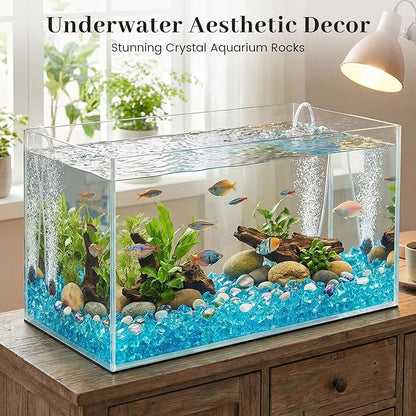 DomeStar 150PCS Light Blue Fake Ice Rocks Vase Fillers, Aquarium Gravels Small Stones for Fish Tanks Decorations Home Table Scatter