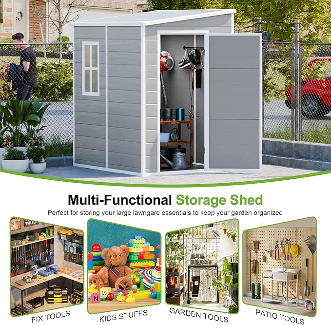 5x4 Shed Resin Outdoor Storage with Floor Included, Waterproof Small Plastic Garden Tool Sheds Cabinet