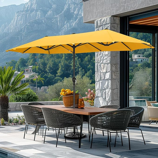 GREEN PARTY 13ft Rectangle Patio Umbrella, Double Sided Outdoor Table Umbrella with Crank & 1.5" Pole, Large Market Umbrella for Poolside Garden Deck Backyard, Gold Yellow