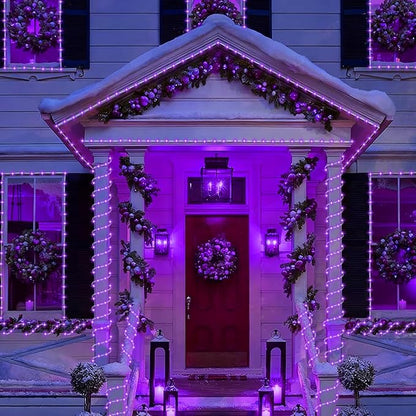 YEGUO Solar Christmas Lights Outdoor Waterproof, 2 Packs Each 33ft 100 LED Rope Lights, 8 Modes Fairy String Lights in Clear Thin Tube for Camping Fence Patio Garden Trampoline Deck(Purple)
