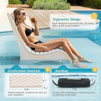 LUE BONA HDPS Pool Chairs Set of 2, Fade-Resistant Use in Pools Up to 10-Inches Deep Pools Lounge Chair for Sun Shelf, Chaise Lounger with Headrest for Outside Pool Deck
