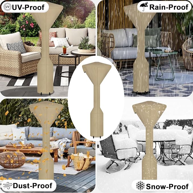 OutdoorLines Waterproof Outdoor Patio Heater Covers with Zipper and Storage Bag, Dust-proof UV-Resistant Windproof Propane Heavy Duty Heater Cover for Standing Heater, 1 Pack-95Hx34Dx19B inch Camel