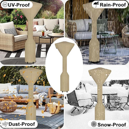 OutdoorLines Waterproof Outdoor Patio Heater Covers with Zipper and Storage Bag, Dust-proof UV-Resistant Windproof Propane Heavy Duty Heater Cover for Standing Heater, 1 Pack-95Hx34Dx19B inch Camel