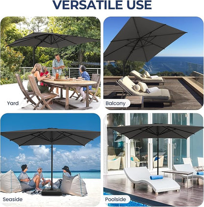 SUNVIVI OUTDOOR Patio Umbrella, Rectangular Patio Umbrella, Metal Pole Square Outdoor Umbrella with Crank and Push Button Tilt, Large Outdoor Umbrella with Polyester Canopy