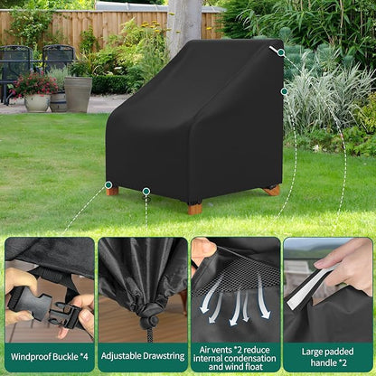 AKEfit Patio Adirondack Chair Covers 2 Pack for Outdoor Waterproof Chairs Size Up to 29Wx30Dx36H inch ,Heavy Duty Outdoor Chair Covers Waterproof for Outdoor Lawn Patio Furniture,Black