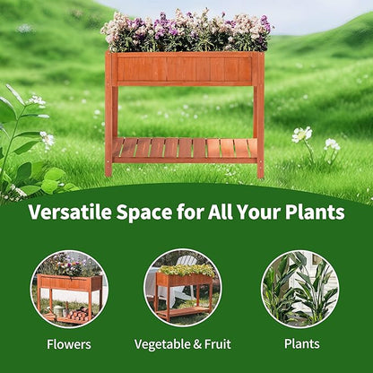 Premium Fir Wooden Raised Garden Bed with Four Legs for Backyard and Balcony Gardening,Suitable for Indoor and Outdoor use,Bottom with Storage Rack,35.04''×13''×29.92''