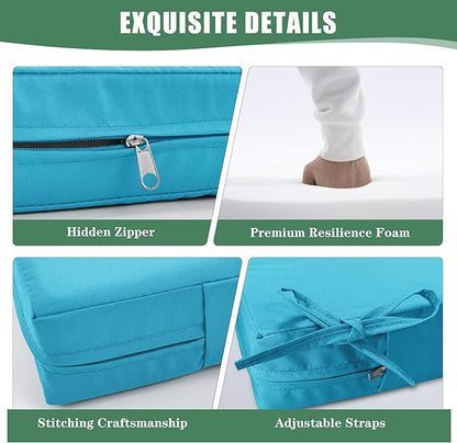 Outdoor Backrest and Deep Seat Cushion Set, Waterproof Fade Resistant Patio Chair Furniture Cushion with Removable Cover, 22 x 22 Inch, Teal, 1 Set