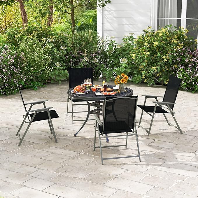 Giantex Patio Folding Chairs Set of 4, Outdoor Lawn Chairs with Rustproof Metal Frame, Portable Dining Chairs for Porch, Deck, Garden, Backyard, Camping