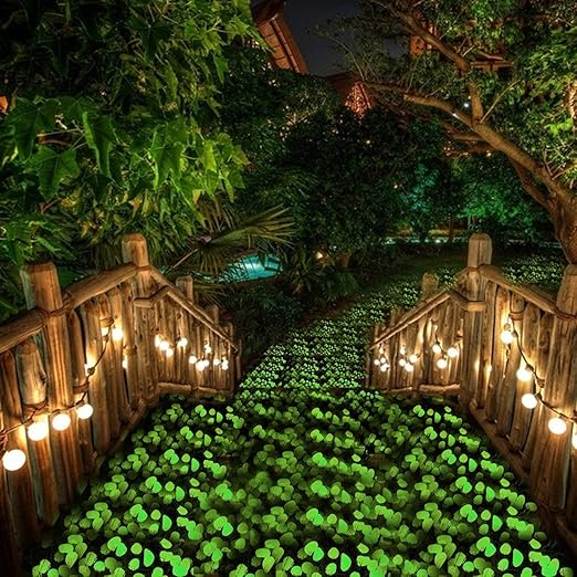 340 Pcs Glow in The Dark Garden Pebbles, Gardening Luminous Glow Stones Outdoor Decor Glowing Water Fish Tank Gravel (Green)