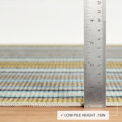 Dash & Albert Treehouse Stripe Machine Washable Rug, 5 X 8 Feet, Green Stripe Pattern