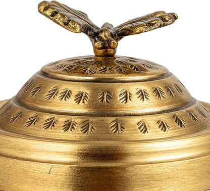 Creative Co-Op Round Hammered Metal Container with Butterfly Finial, Brass Finish