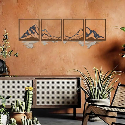 ESTART 4 Pcs Metal Mountain Wall Art, Large Mountains Wall Decor, Mountain Forest Decorative Painting Suitable For Living Room Bedroom Office Indoor And Outdoor (Mountains Rivers Large)