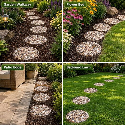 6 PCS River Rock Stepping Stones Outdoor, 12 Inch Diameter Round Pavers Pebbles Polished Gravel for Garden Walkway