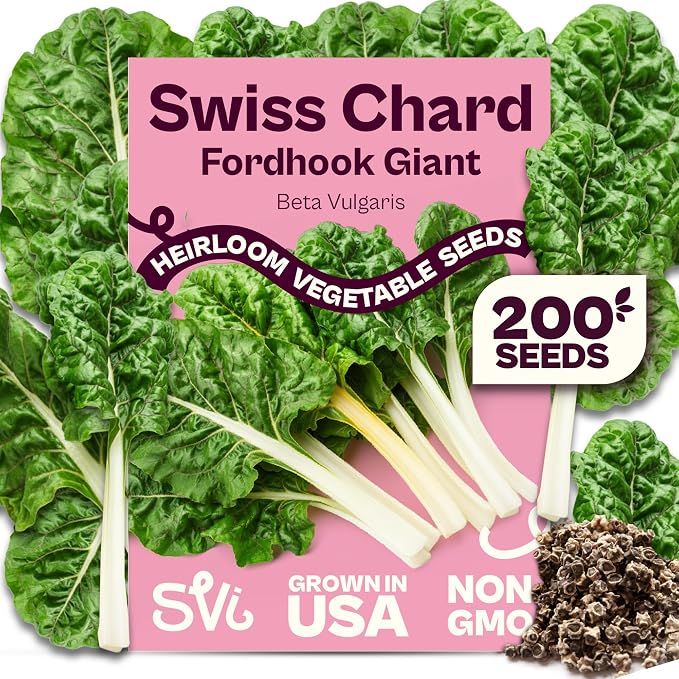 SVI 200 Fordhook Giant Chard Seeds (Beta Vulgaris) - Swiss Chard, White Stem Leafy Greens, Mild Flavor, Heirloom Seed in Seed Packets - Vegetable Seeds for Home Garden, Containers and Outdoor Beds
