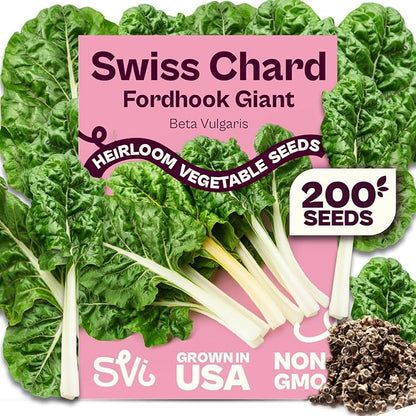 SVI 200 Fordhook Giant Chard Seeds (Beta Vulgaris) - Swiss Chard, White Stem Leafy Greens, Mild Flavor, Heirloom Seed in Seed Packets - Vegetable Seeds for Home Garden, Containers and Outdoor Beds