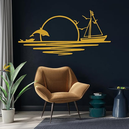 Sunrise Metal Wall Art, Sunset Metal Wall Decor for Living Room, Sunshine Line Art Home Decor Outdoor Indoor, Sun Design Modern Artwork for Walls, Abstract Sunset Wall Decor, Housewarming Gifts
