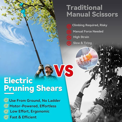 2-in-1 Pole Pruning Shears, 1.4" Cutting Diameter Cordless Electric Pole Pruners - Brushless Motor, 2x4.0Ah Batteries, Extra SK5 Blade, 4 Modes Adjustable Branch Cutter for Garden & Flower (Yellow)