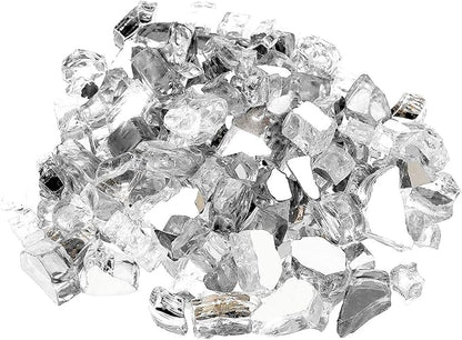 Mr. Fireglass 10 Pounds Fire Glass - 1/2 Inch High Luster Reflective Tempered Glass Rocks for Fireplace Fire Pit Table and Landscaping, Platinum