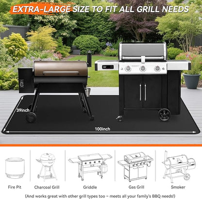 100x39 inches Extra-Large Under Grill Mats for Outdoor Grill, Double-Sided Fireproof Protective Mat, Oilproof Waterproof BBQ Fire Pit Fireplace Mat