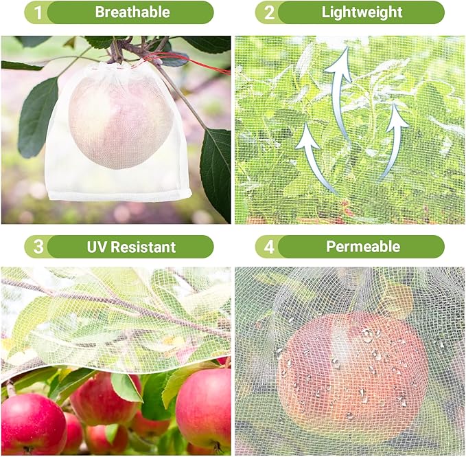 Mesh Fruit Bags, 50pcs 6x6 Inch Fruit Netting Bags with Drawstring for Plant Vegetables Fruit, Garden Fruit Protection Against Bird Insects Mosquito Pest Bug