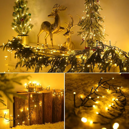 Dailyart 1200 LED Christmas Lights - 95 Ft Indoor Outdoor Cluster Lights with 8 Modes - Warm White Plug in Fairy String Lights with Timer Twinkle Lights for Christmas Tree Wedding Xmas Decorations