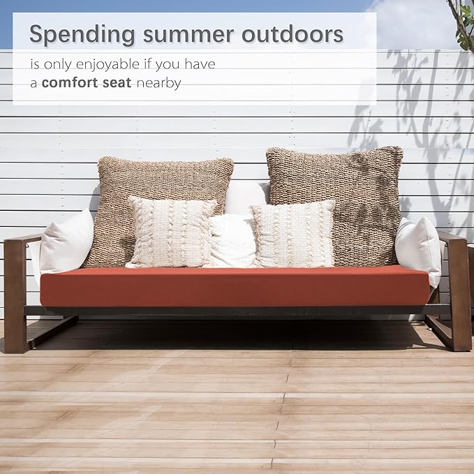 Favoyard Outdoor Bench Cushion 48 x 18 Inch Waterproof Patio Furniture Cushions 3-Year Color Fastness Garden Sofa Settee Couch Swing Pads with Handle and Attach Ties, Spice