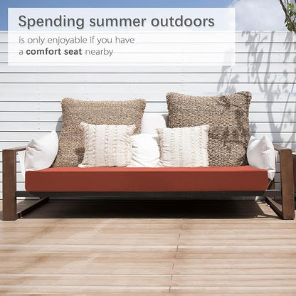 Favoyard Outdoor Bench Cushion 48 x 18 Inch Waterproof Patio Furniture Cushions 3-Year Color Fastness Garden Sofa Settee Couch Swing Pads with Handle and Attach Ties, Spice