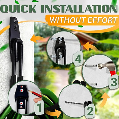 2 Pcs Hose Hook Wall Mount with Heavy-Duty Steel Construction - Anti-Slip Coating, Holds Up to 66 lbs of Hoses, Cords, and Tools - Garden Hose Hanger for Outside Yard, Garage, Shed, or Fence Post