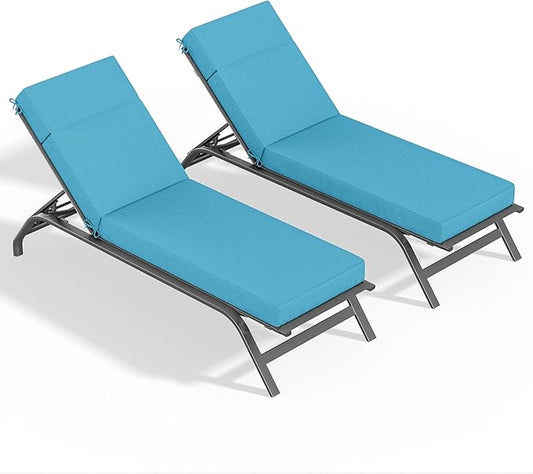 2 Pcs Chaise Lounge Cushions Outdoor, 72" L X 21" W X 4" D Lounge Chair Cushions for Outdoor Furniture, High-Density Foam Patio Chaise Cushion-Waterproof Fade-Resistant ThickPatio lounge chair cushion