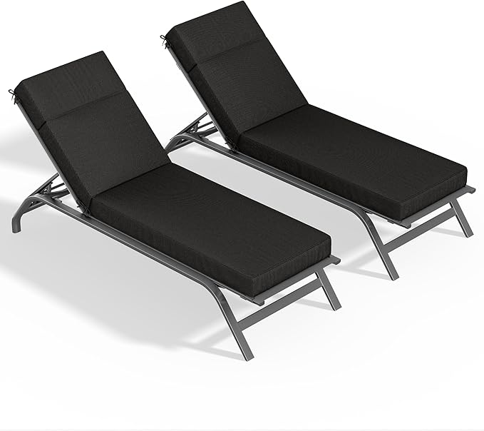 2 Pcs Chaise Lounge Cushions Outdoor, 72" L X 21" W X 4" D Lounge Chair Cushions for Outdoor Furniture, High-Density Foam Patio Chaise Cushion-Waterproof Fade-Resistant ThickPatio lounge chair cushion