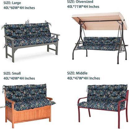 Swing Replacement Seat Cushions, 2-3 Seater Bench Cushions for Outdoor Furnitur with Backrest, Garden Recliner Seat Cushions Waterproof Sofa Pads (Leaves+Flower Pattern, 60x40in)