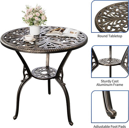IDEALHOUSE Patio 23''Cast Aluminum Side Table with Umbrella Hole,Outdoor Small Coffee Tables,Anti-Rust Bistro Table,Round End Table,Outdoor Furniture for Indoor,Patio,Garden,Porch,Balcony,Retro Bronze