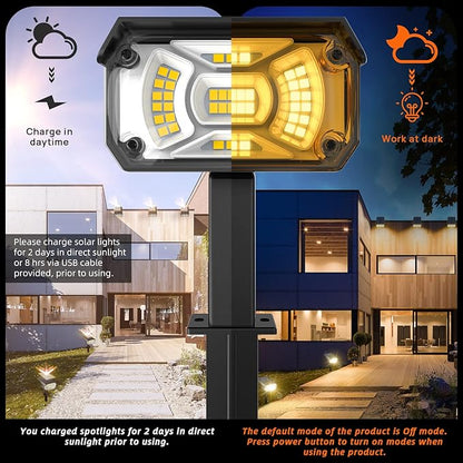 LEREKAM 3 Brightness Modes Solar Outdoor Lights, 360 Degree Adjustable Lighting Angle with 40 LED's, Spotlights Outdoor Waterproof Auto On or Off Solar Garden Lights 8 Pack