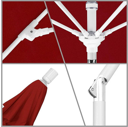 California Umbrella 11Ft Fiberglass Rib Patio Umbrella, Hand-Crank, Tilt-Collar, White Frame, Solution Dyed Red Fabric