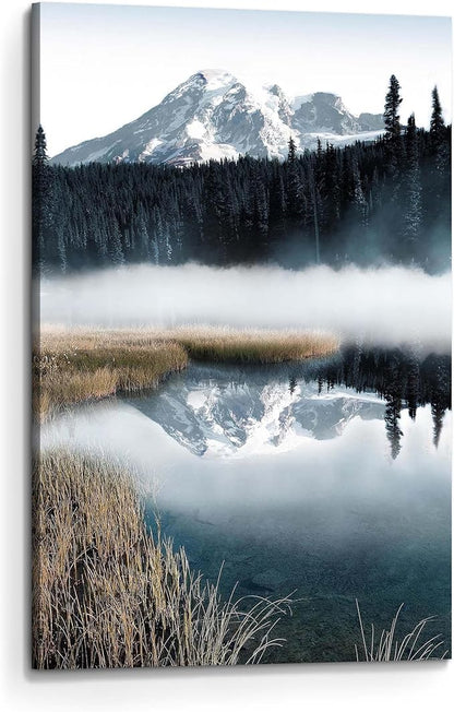 arttitue Nature Canvas Wall Art Bedroom: Lake Landscape Print Decor Misty Forest Scene Picture Mountain Natural Scenery Artwork Painting for Bathroom Home Living Room