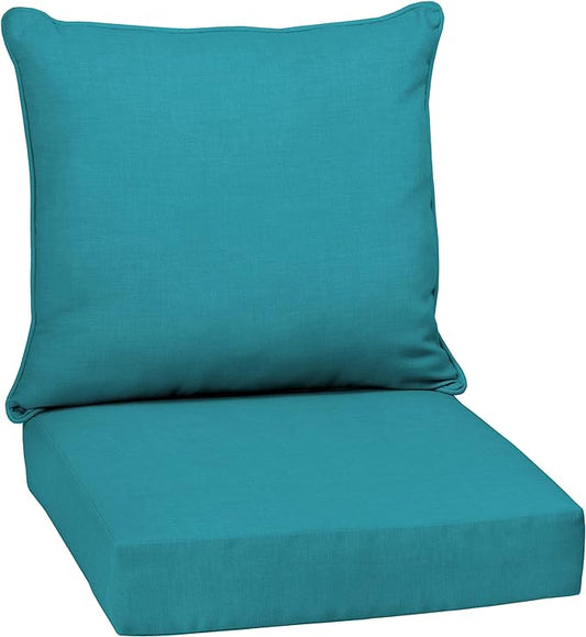 Arden Outdoor Deep Seat Cushion Set, 24 in x 24 in, Weather-Proof, Rain-Proof, Fade Resistant Patio Cushion for Chair, Sofa, and Couch Lake Blue Leala